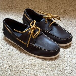 Lands' End Dark Brown Boat Shoes with Leather Laces Size 10D